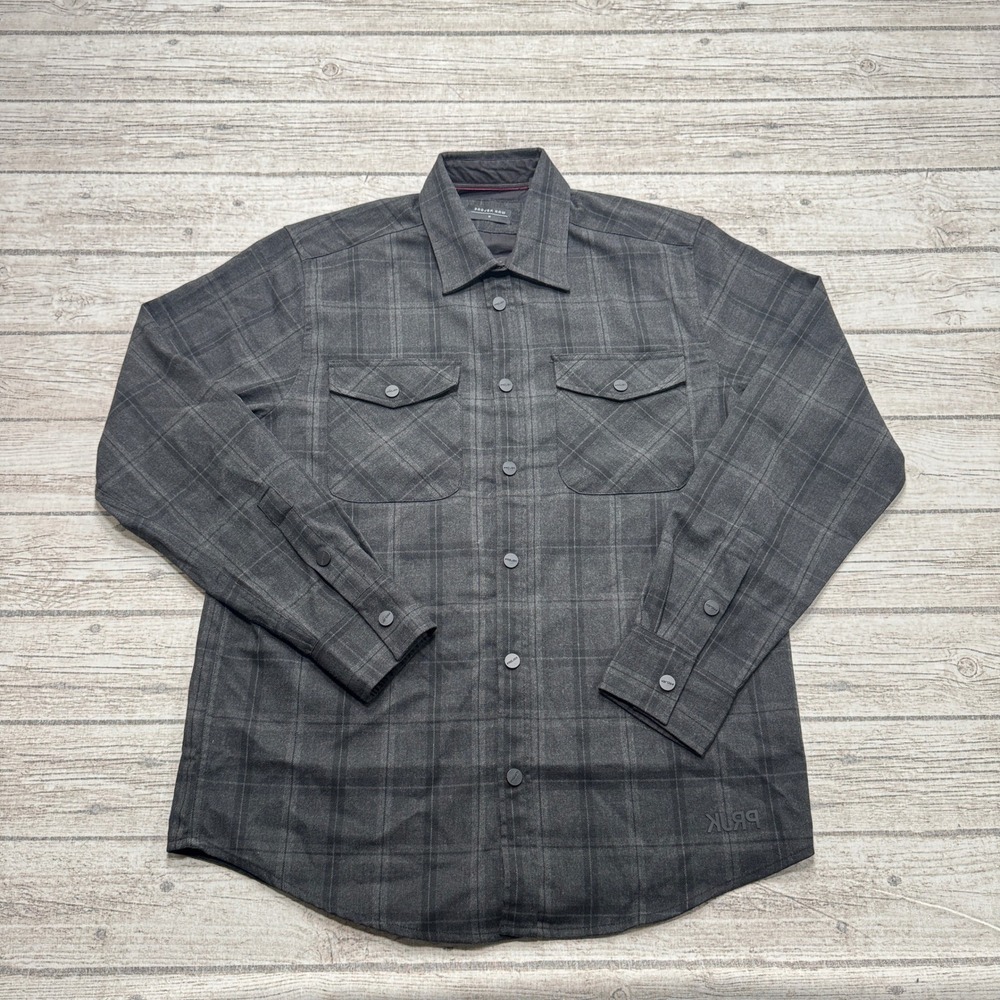 Projek Raw Flannel Shirt Men's Medium Gray Plaid Long Sleeve Button Down Western
